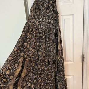 Black and Tan Boho Tiered Maxi Skirt